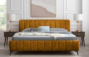 Moebel Living Hořčicově žlutá sametová dvoulůžková postel Bertram 180 x 200 cm