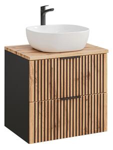 Comad Závěsná skříňka Casad II s deskou a umyvadlem 60 cm černá/dub wotan