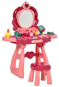 HOMCOM Dětský toaletní stolek se zrcadlem a stoličkou, růžový, 57 x 29 x 70,5 cm