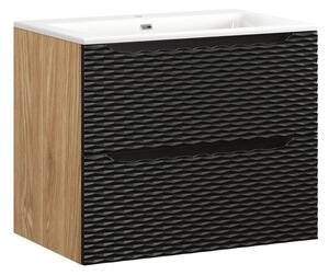 Comad Závěsná skříňka Ocean se zápustným umyvadlem 70 cm černá/dub olejovaný