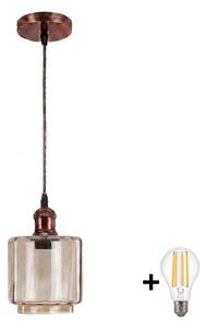 Brilagi - LED Lustr na lanku R GLASS 1xE27/60W/230V pr. 14 cm měděná/kouř béžová