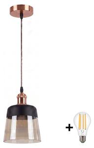 Brilagi - LED Lustr R GLASS 1xE27/60W/230V pr. 15,5 cm měděná/kouř béžová/černá