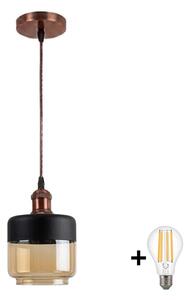 Brilagi-LED Lustr na lanku R GLASS 1xE27/60W/230V pr. 14cm měď/kou béžová/černá
