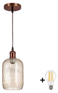 Brilagi - LED Lustr na lanku R GLASS 1xE27/60W/230V pr. 14 cm měděná/kouř hnědá