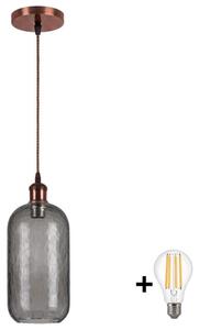 Brilagi - LED Lustr na lanku RETRO GLASS 1xE27/60W/230V pr. 14 cm měď/kouř šedá