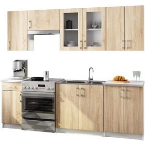 Ak furniture Kuchyňská linka Lima 240 cm prosklená bílá/dub sonoma