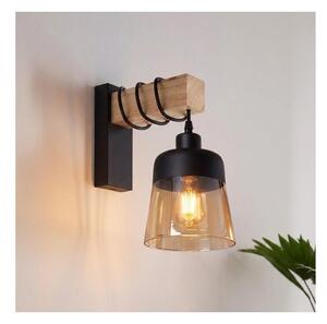 Brilagi - Nástěnné svítidlo WOOD GLASS 1xE27/60W/230V borovice/černá/kouř hnědá