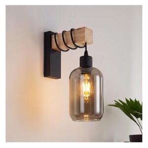 Brilagi - Nástěnné svítidlo WOOD GLASS 1xE27/60W/230V borovice/černá/kouř šedá