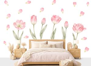 Květiny tulipány textilní přelepitelné samolepky na zeď arch 46 x 33 cm