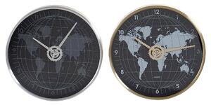 13493 Nástěnné hodiny DKD Home Decor Černý Zlatá Stříbřitý Hliník Sklo Mapa Světa 30 x 4,3 x 30 cm (2 kusů)