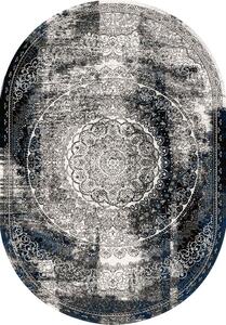 Oválný koberec vlněný Agnella Agnus Currus Černý Šedý Rozměr: 80x150 cm