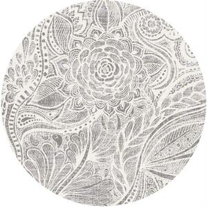 Kulatý koberec vlněný Agnella Agnus Hejk Květy Šedý Bílý Rozměr: průměr 133 cm