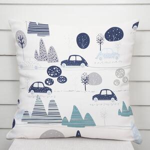 Biante Dětský bavlněný povlak na polštář Sandra SA-685 Modrá auta mezi stromy na bílém 30 x 50 cm