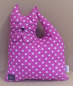 Lucas Wood Style Polštář kočička - tmavě růžový s puntíky