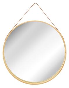 Kulaté dřevěné zrcadlo na popruhu LOFT Světle hnědé 59 cm