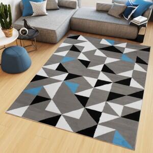 Makro Abra Kusový koberec moderní MAYA Z896B Trojúhelníky šedý modrý Rozměr: 200x200 cm
