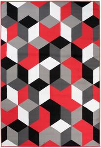 Makro Abra Kusový koberec moderní MAYA Q545A Kostky 3D červený šedý Rozměr: 80x150 cm