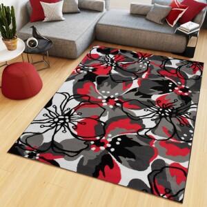 Makro Abra Kusový koberec moderní MAYA Z907E Květy šedý červený Rozměr: 200x300 cm