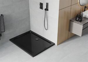 Mexen Flat, akrylátová sprchová vanička 90x70x5 cm SLIM, černá, černý sifon, 40707090B