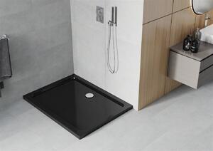 Mexen Flat, akrylátová sprchová vanička 90x70x5 cm SLIM, černá, chromový sifon, 40707090