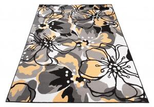 Makro Abra Kusový koberec moderní MAYA Z907A Květy šedý žlutý Rozměr: 80x150 cm