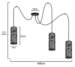 Lustr na lanku AVALO 3xE27/60W/230V pavouk šedá/černá