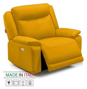 Kožené křeslo CONTINENTAL s elektrickou funkcí relax 1P, žlutá (giallo 320), elektrické + aku