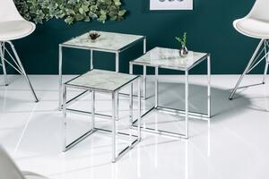 3SET konferenční-odkládací stolek ELEMENTS WHITE skleněný mramor Nábytek | Obývací pokoj | Konferenční stolky | Všechny konferenční stolky