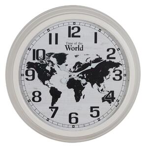 3198 Nástěnné hodiny Mapa Světa Bílý Černý Železo 70 x 70 x 6,5 cm