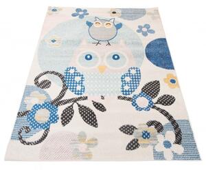 Makro Abra Dětský kusový koberec HAPPY H329B Sovičky bílý / modrý Rozměr: 80x150 cm