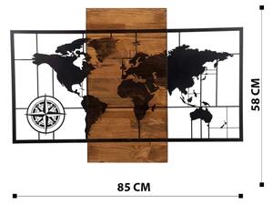 Nástěnná dekorace 58x85 cm mapa dřevo/kov