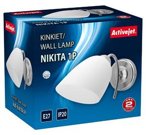 Nástěnná lampa Activejet NIKITA 1P Nikiel Bílý Nikl Kov Sklo 60 W 26 x 12 x 12,5 cm 30 x 12 x 15 cm