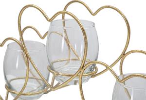 Zlatý nástěnný stojan na svíčky Mauro Ferretti Heart Triple, 37,5x9x19 cm