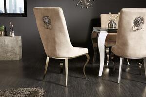 Designová židle Rococo Lví hlava krémová / chróm