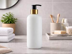 Bílá lahvička s pumpičkou se zlatým uzávěrem Rozměr: 250 ml