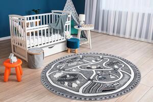 Makro Abra Kulatý dětský koberec FUN Land Vesnice uličky šedý Rozměr: průměr 120 cm