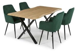 Vikio Jídelní set pro 4 osoby 160x90 cm soft dub noha X zelená židle s područkami VJS226-4Z
