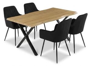 Vikio Jídelní set pro 4 osoby 160x90 cm soft dub noha X černá židle s područkami VJS226-4C