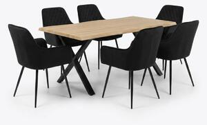 Vikio Jídelní set pro 6 osob 160x90 cm soft dub noha X černá židle s područkami VJS226-6C