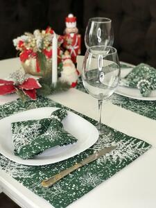 Vánoční prostírání na stůl 30x45 CM bílé větvičky / vločky na zeleném podkladu skladem