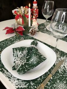 Vánoční prostírání na stůl 30x45 CM bílé větvičky / vločky na zeleném podkladu skladem