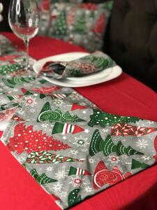 Vánoční běhoun na stůl barevné vánoční symboly na šedém podkladu 35x110 CM Textil | Bytový textil | Běhouny na stůl
