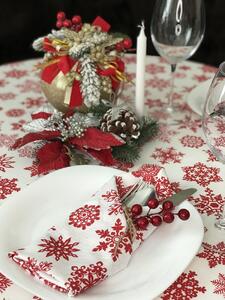 Vánoční prostírání na stůl 30x45 CM červené sněhové vločky na bílém podkladu skladem
