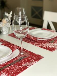 Vánoční prostírání na stůl 30x45 CM bílé větvičky / vločky na červeném podkladu skladem