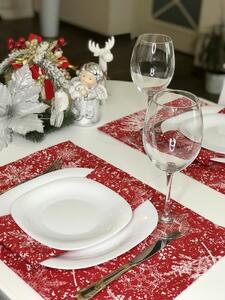 Vánoční prostírání na stůl 30x45 CM bílé větvičky / vločky na červeném podkladu skladem