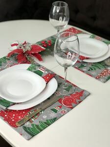 Vánoční prostírání na stůl 30x45 CM barevné vánoční symboly na šedém podkladu skladem