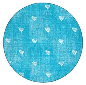 Balta Dětský kulatý koberec HEARTS Srdíčka Modrý Rozměr: průměr 100 cm