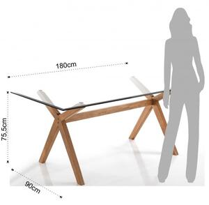 Jídelní stůl KYRA-X 180cm TOMASUCCI (barva - masivní dřevo - dub, sklo)
