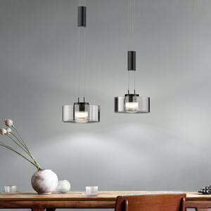 FISCHER & HONSEL LED závěsné světlo Lavin, délka 64 cm, pískově černá/kouřově šedá, stmívatelný, Černá, Obývací pokoj / jídelna, kov, Moderní