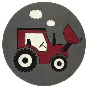 Kulatý dětský koberec Luna Kids 534457/51915 Traktor červený šedý Rozměr: průměr 120 cm